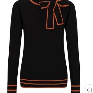 Oxknit Black and Orange Women's Top with Bow Detail- vintage style L